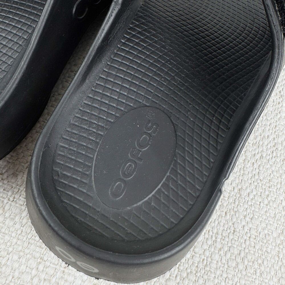 OOFOS OOAHH Sport Flex Slides Black Recovery Sandals Shoes - Picture 6 of 16